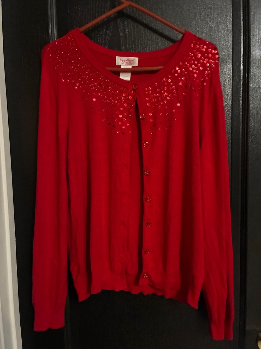 Together classics Red Sequin Embellished Button-Front Cardigan